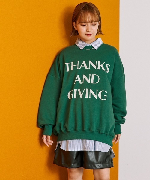 byYOUANCE（バイユアンス）の「ダメージグラフィックスウェット（スウェット・レディース・グリーン/アイボリー・FREE）」の6枚目の写真