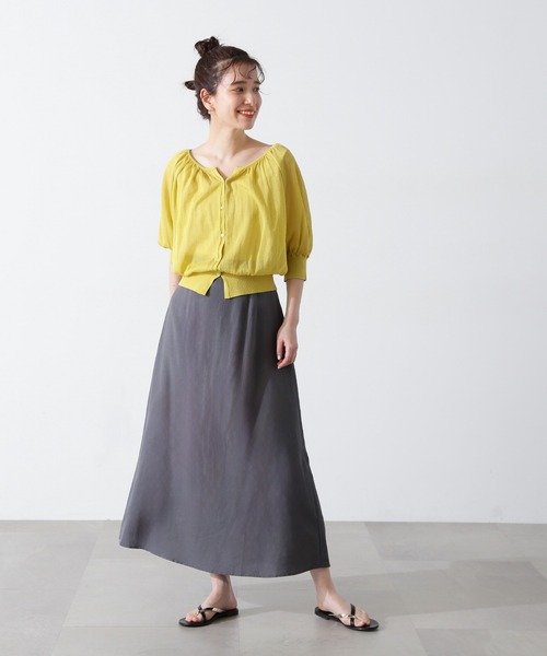 N.（N. Natural Beauty Basic）（エヌエヌナチュラルビューティーベーシック）の「◆麻混ロングスカート（スカート・レディース・グレー/レッド/ベージュ・MEDIUM）」の5枚目の写真