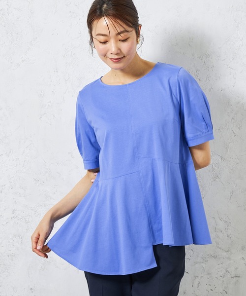 A/C DESIGN BY ALPHA CUBIC(エーシーデザインバイアルファキュービック)の「【接触冷感・UVカット】切替チュニック(Tシャツ/カットソー・レディース・ネイビー/レッド/オフホワイト/サックスブルー・LL/M/L)」の2枚目の写真