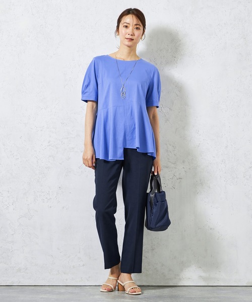 A/C DESIGN BY ALPHA CUBIC(エーシーデザインバイアルファキュービック)の「【接触冷感・UVカット】切替チュニック(Tシャツ/カットソー・レディース・ネイビー/レッド/オフホワイト/サックスブルー・LL/M/L)」の13枚目の写真