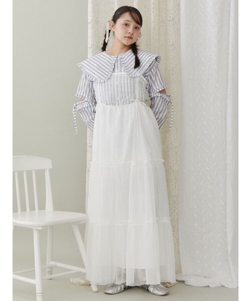 merry jenny(メリージェニー)の「3wayビッグカラーストライプシャツ(シャツ/ブラウス・レディース・ライトブルー/オフホワイト・FREE)」の3枚目の写真