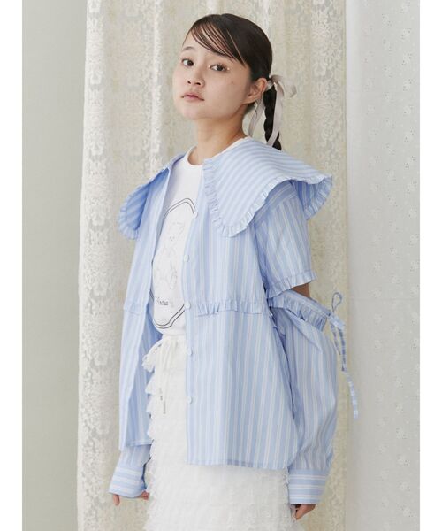 merry jenny(メリージェニー)の「3wayビッグカラーストライプシャツ(シャツ/ブラウス・レディース・ライトブルー/オフホワイト・FREE)」の5枚目の写真