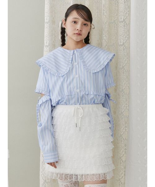 merry jenny(メリージェニー)の「3wayビッグカラーストライプシャツ(シャツ/ブラウス・レディース・ライトブルー/オフホワイト・FREE)」の6枚目の写真