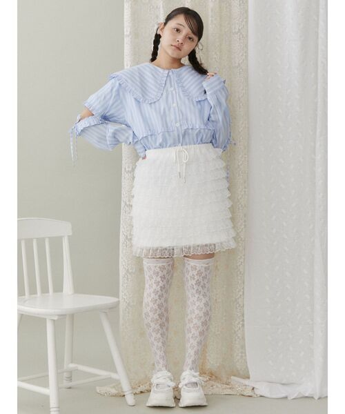 merry jenny(メリージェニー)の「3wayビッグカラーストライプシャツ(シャツ/ブラウス・レディース・ライトブルー/オフホワイト・FREE)」の9枚目の写真