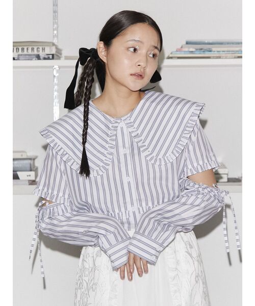 merry jenny(メリージェニー)の「3wayビッグカラーストライプシャツ(シャツ/ブラウス・レディース・ライトブルー/オフホワイト・FREE)」の10枚目の写真
