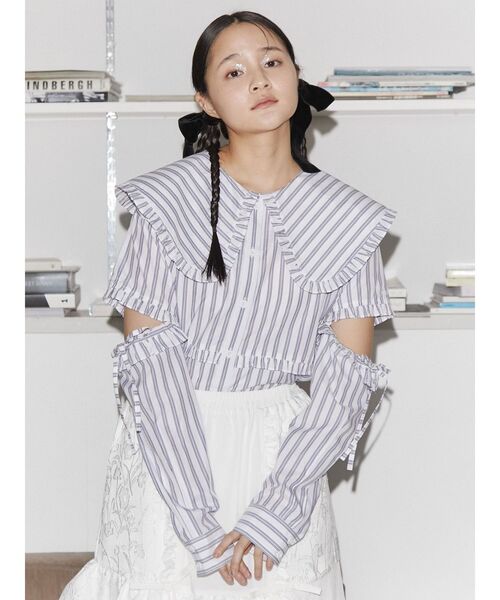 merry jenny(メリージェニー)の「3wayビッグカラーストライプシャツ(シャツ/ブラウス・レディース・ライトブルー/オフホワイト・FREE)」の12枚目の写真
