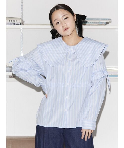 merry jenny(メリージェニー)の「3wayビッグカラーストライプシャツ(シャツ/ブラウス・レディース・ライトブルー/オフホワイト・FREE)」の18枚目の写真