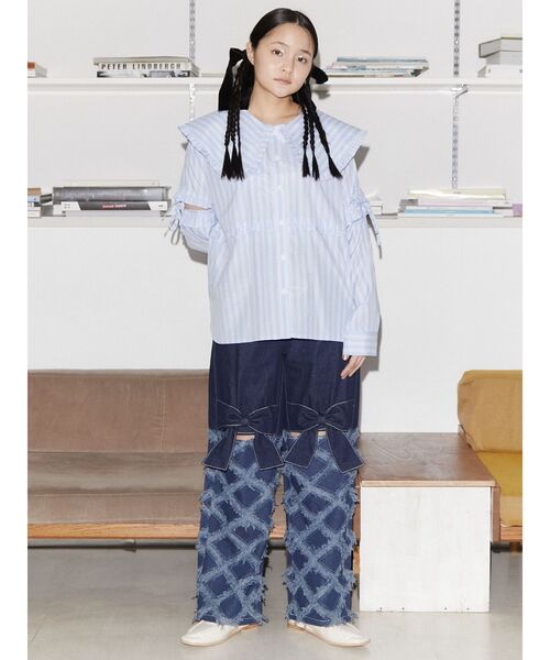 merry jenny(メリージェニー)の「3wayビッグカラーストライプシャツ(シャツ/ブラウス・レディース・ライトブルー/オフホワイト・FREE)」の21枚目の写真