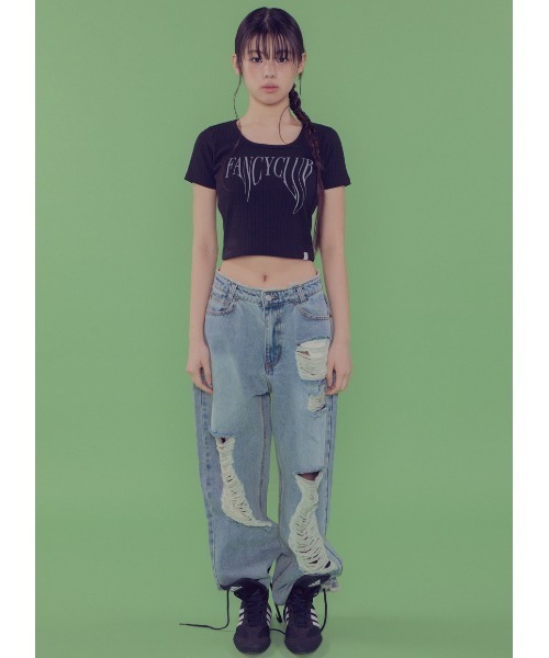 FANCY CLUB（ファンシークラブ）の「A'GEM/9 × .kom 『 FANCY CLUB/ファンシークラブ』 TYPO BASIC U-NECK TEE/ベーシック Uネック 半袖カットソー（Tシャツ/カットソー・レディース・グレー/アイボリー/ブラック・FREE）」の10枚目の写真