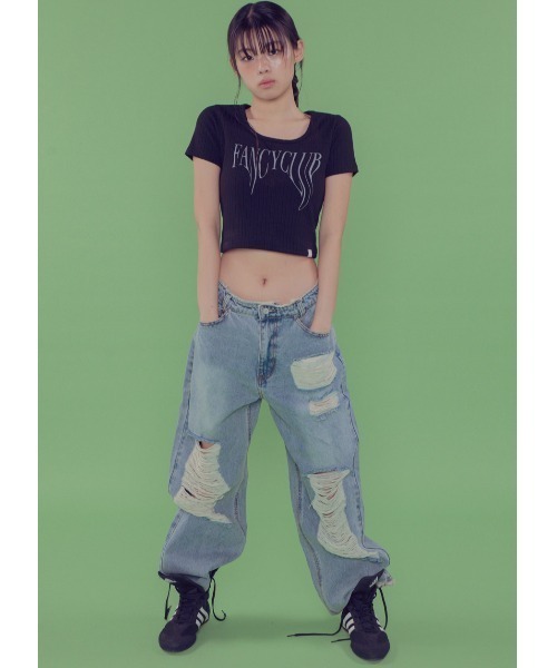 FANCY CLUB（ファンシークラブ）の「A'GEM/9 × .kom 『 FANCY CLUB/ファンシークラブ』 TYPO BASIC U-NECK TEE/ベーシック Uネック 半袖カットソー（Tシャツ/カットソー・レディース・グレー/アイボリー/ブラック・FREE）」の11枚目の写真