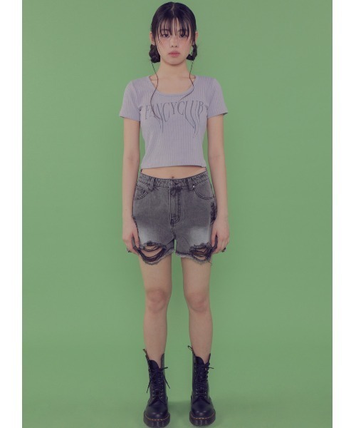 FANCY CLUB（ファンシークラブ）の「A'GEM/9 × .kom 『 FANCY CLUB/ファンシークラブ』 TYPO BASIC U-NECK TEE/ベーシック Uネック 半袖カットソー（Tシャツ/カットソー・レディース・グレー/アイボリー/ブラック・FREE）」の15枚目の写真