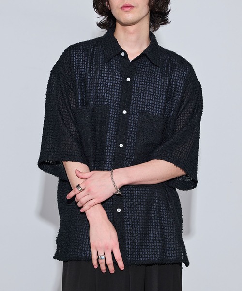 JUNRED（ジュンレッド）の「オーバーサイズシアーシャツ（シャツ/ブラウス・メンズ・ネイビー/ブラック・L/M/S）」の2枚目の写真