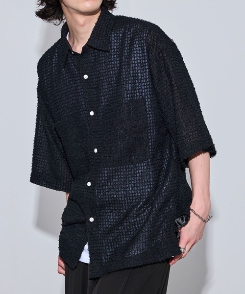 JUNRED（ジュンレッド）の「オーバーサイズシアーシャツ（シャツ/ブラウス・メンズ・ネイビー/ブラック・L/M/S）」の3枚目の写真