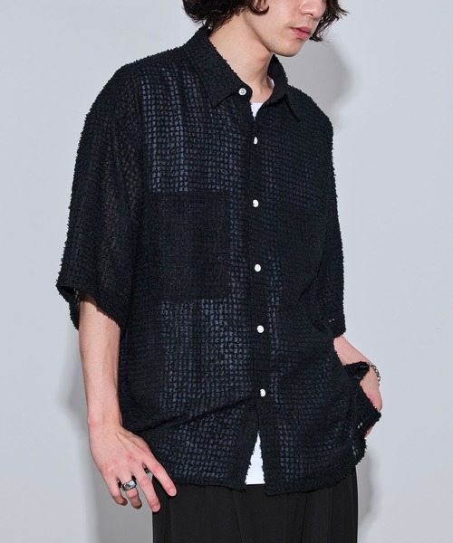 JUNRED（ジュンレッド）の「オーバーサイズシアーシャツ（シャツ/ブラウス・メンズ・ネイビー/ブラック・L/M/S）」の4枚目の写真