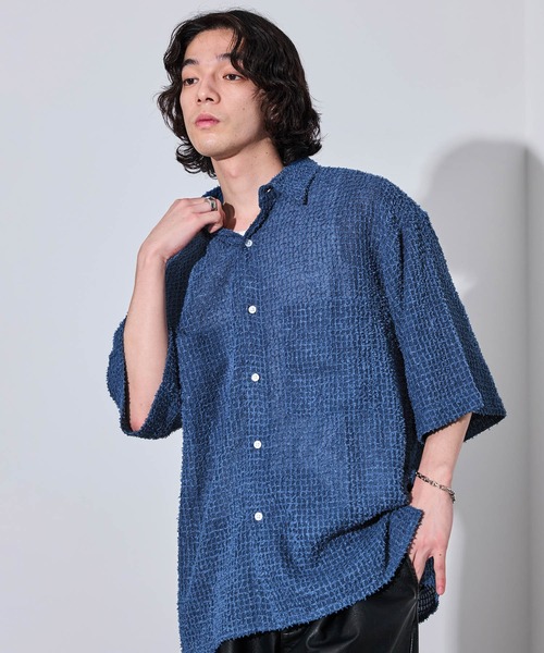 JUNRED（ジュンレッド）の「オーバーサイズシアーシャツ（シャツ/ブラウス・メンズ・ネイビー/ブラック・L/M/S）」の8枚目の写真