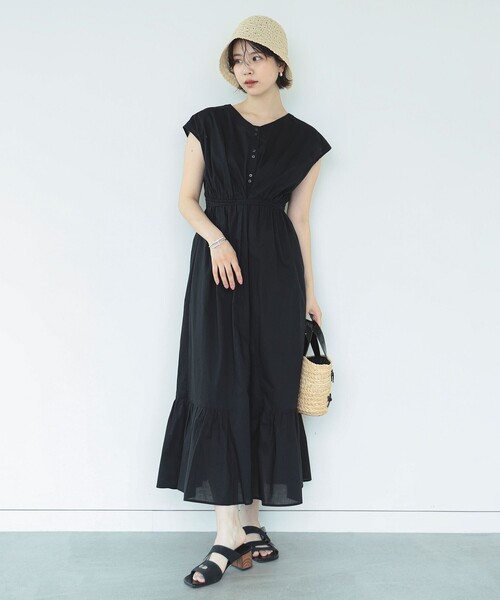 Ray BEAMS(レイビームス)の「Ray BEAMS / ティアード Vネック フレンチスリーブ ワンピース(ワンピース・レディース・ブラック/イエロー系その他2/ブルー系その他2・0/1)」の5枚目の写真