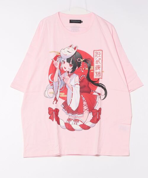 サイコネーション PSYCHO☆NATION ろろコラボ Tシャツ 白 サイコネーション 寝田ルネコラボ ウサ耳メイド プリント 半袖T