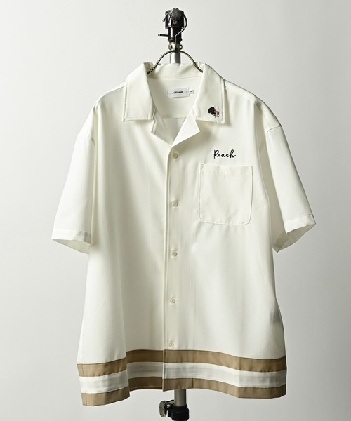 ATELANE(アテレーン)の「ATELANE/ポリレーヨン 麻雀/フラワー、刺繍オープンシャツ(シャツ/ブラウス・メンズ・ブルー/ホワイト/ブラック/チャコールグレー・LARGE/MEDIUM)」の2枚目の写真