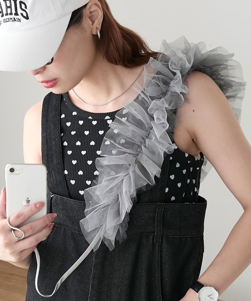 BONLECILL(ボンルシール)の「ショルダーチュールスマホストラップ(スマホグッズ・レディース・ブラック/オフホワイト/グレー・FREE)」の3枚目の写真