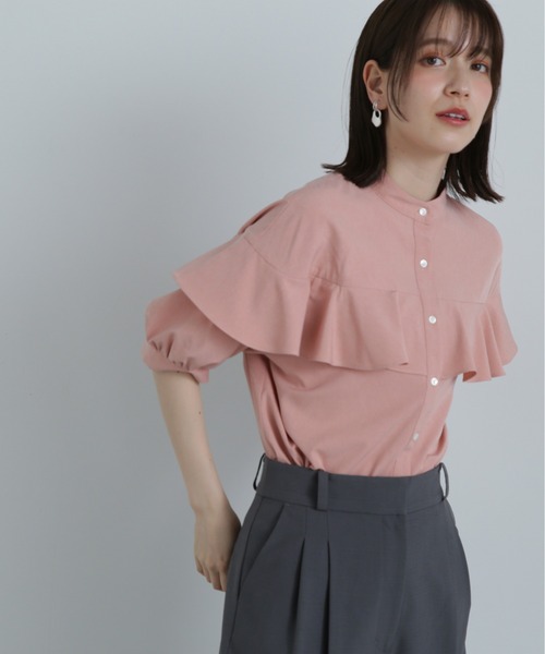 N.（N. Natural Beauty Basic）（エヌエヌナチュラルビューティーベーシック）の「◆◇バンドカラーラッフルブラウス（シャツ/ブラウス・レディース・オフホワイト/ブルー/オレンジ/グレー・MEDIUM）」の4枚目の写真