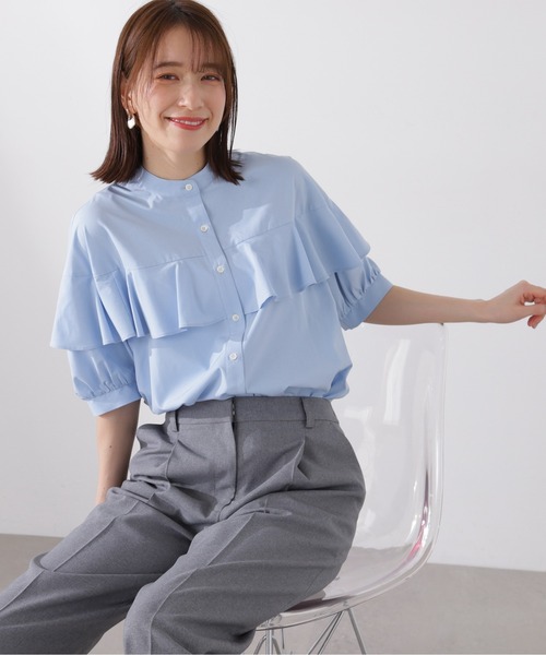 N.（N. Natural Beauty Basic）（エヌエヌナチュラルビューティーベーシック）の「◆◇バンドカラーラッフルブラウス（シャツ/ブラウス・レディース・オフホワイト/ブルー/オレンジ/グレー・MEDIUM）」の13枚目の写真
