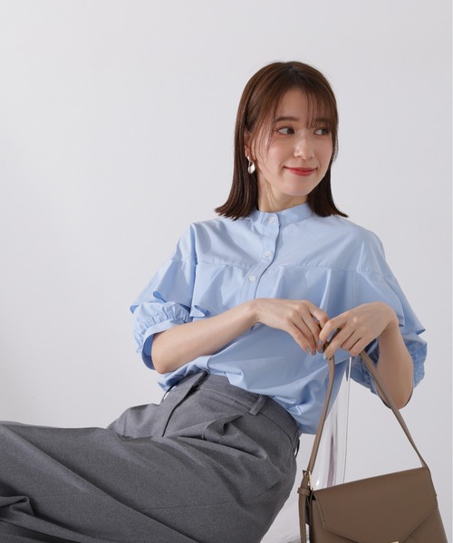 N.（N. Natural Beauty Basic）（エヌエヌナチュラルビューティーベーシック）の「◆◇バンドカラーラッフルブラウス（シャツ/ブラウス・レディース・オフホワイト/ブルー/オレンジ/グレー・MEDIUM）」の14枚目の写真