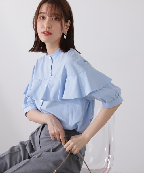 N.（N. Natural Beauty Basic）（エヌエヌナチュラルビューティーベーシック）の「◆◇バンドカラーラッフルブラウス（シャツ/ブラウス・レディース・オフホワイト/ブルー/オレンジ/グレー・MEDIUM）」の15枚目の写真