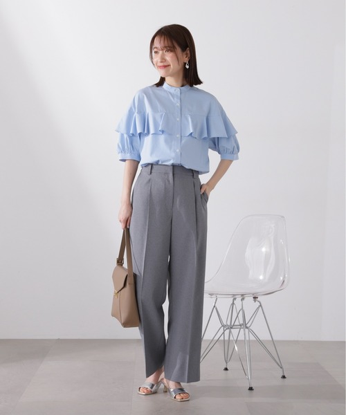 N.（N. Natural Beauty Basic）（エヌエヌナチュラルビューティーベーシック）の「◆◇バンドカラーラッフルブラウス（シャツ/ブラウス・レディース・オフホワイト/ブルー/オレンジ/グレー・MEDIUM）」の18枚目の写真