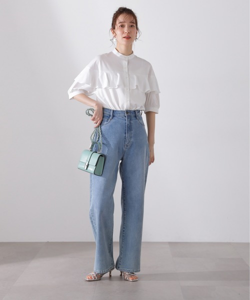 N.（N. Natural Beauty Basic）（エヌエヌナチュラルビューティーベーシック）の「◆◇バンドカラーラッフルブラウス（シャツ/ブラウス・レディース・オフホワイト/ブルー/オレンジ/グレー・MEDIUM）」の7枚目の写真