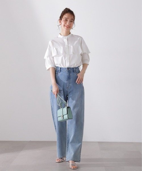 N.（N. Natural Beauty Basic）（エヌエヌナチュラルビューティーベーシック）の「◆◇バンドカラーラッフルブラウス（シャツ/ブラウス・レディース・オフホワイト/ブルー/オレンジ/グレー・MEDIUM）」の9枚目の写真