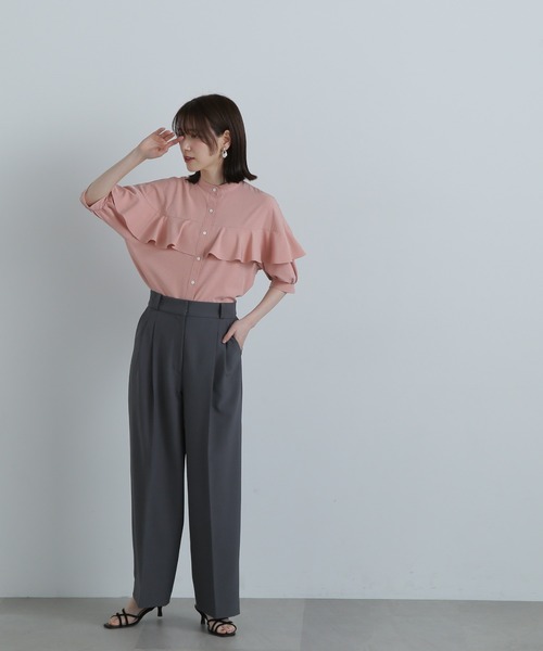 N.（N. Natural Beauty Basic）（エヌエヌナチュラルビューティーベーシック）の「◆◇バンドカラーラッフルブラウス（シャツ/ブラウス・レディース・オフホワイト/ブルー/オレンジ/グレー・MEDIUM）」の21枚目の写真