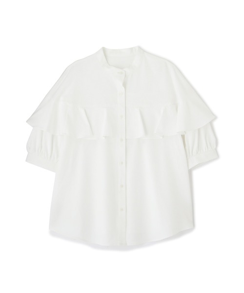 N.（N. Natural Beauty Basic）（エヌエヌナチュラルビューティーベーシック）の「◆◇バンドカラーラッフルブラウス（シャツ/ブラウス・レディース・オフホワイト/ブルー/オレンジ/グレー・MEDIUM）」の11枚目の写真