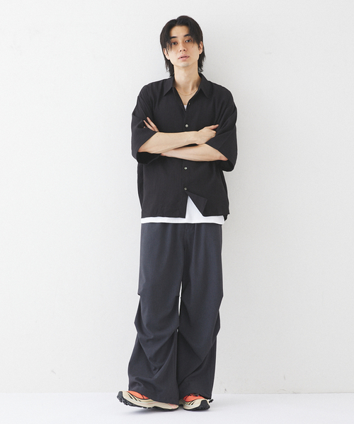 417 EDIFICE（フォーワンセブンエディフィス）の「ナイロンドレープ クレープシャツ（シャツ/ブラウス・メンズ・ブラック/ライトグレー/ネイビー/オレンジ・MEDIUM/LARGE）」の5枚目の写真