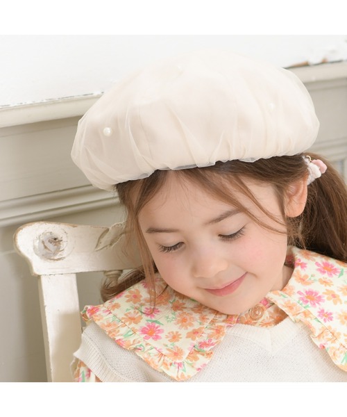 KP DECO（ケーピーデコ）の「チュールベレー(M～L)（ハンチング/ベレー帽・キッズ・アイボリー/グレー・LARGE/MEDIUM）」の2枚目の写真