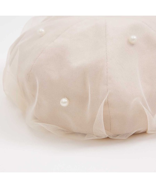 KP DECO（ケーピーデコ）の「チュールベレー(M～L)（ハンチング/ベレー帽・キッズ・アイボリー/グレー・LARGE/MEDIUM）」の6枚目の写真