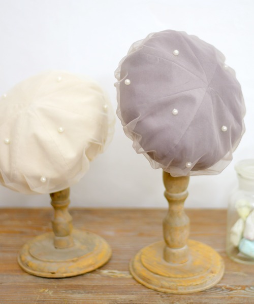 KP DECO（ケーピーデコ）の「チュールベレー(M～L)（ハンチング/ベレー帽・キッズ・アイボリー/グレー・LARGE/MEDIUM）」の11枚目の写真