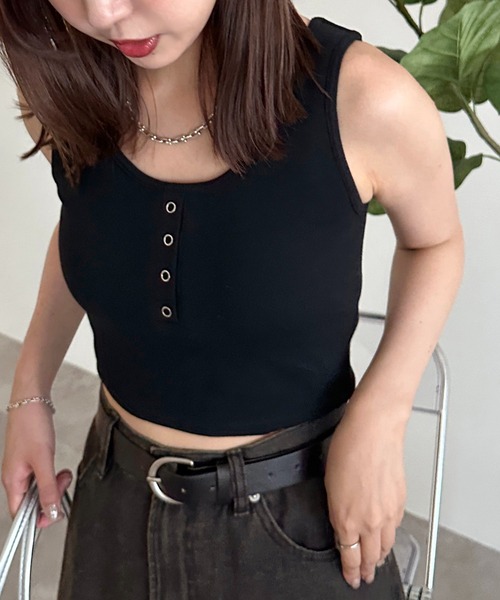 apres jour mignon(アプレジュールミニョン)の「カップ付きヘンリーショートタンク【ZOZOTOWN限定アイテム】(タンクトップ・レディース・ピンク/レッド/ブラック/アイボリー/ナチュラル/ブルー・X-LARGE/フリー)」の1枚目の写真