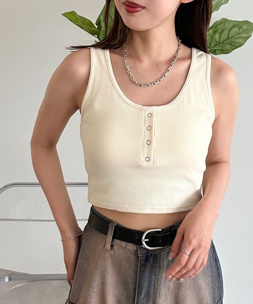 apres jour mignon(アプレジュールミニョン)の「カップ付きヘンリーショートタンク【ZOZOTOWN限定アイテム】(タンクトップ・レディース・ピンク/レッド/ブラック/アイボリー/ナチュラル/ブルー・X-LARGE/フリー)」の9枚目の写真