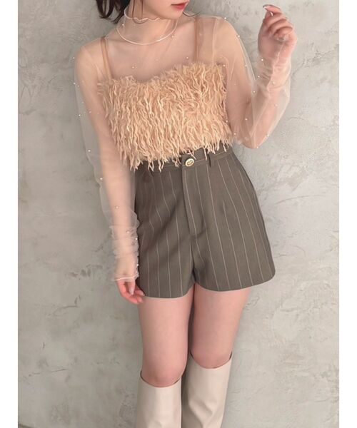 dazzlin（ダズリン）の「ランダムパールチュールシアートップス（Tシャツ/カットソー・レディース・ベージュ/ブラック・FREE）」の2枚目の写真