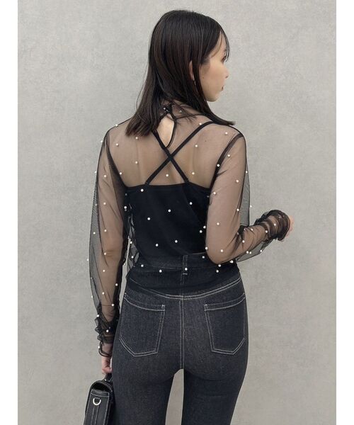 dazzlin（ダズリン）の「ランダムパールチュールシアートップス（Tシャツ/カットソー・レディース・ベージュ/ブラック・FREE）」の5枚目の写真