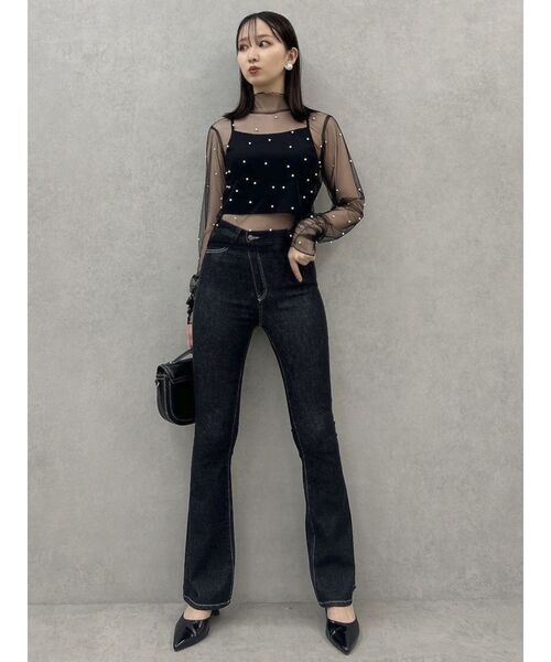 dazzlin（ダズリン）の「ランダムパールチュールシアートップス（Tシャツ/カットソー・レディース・ベージュ/ブラック・FREE）」の7枚目の写真