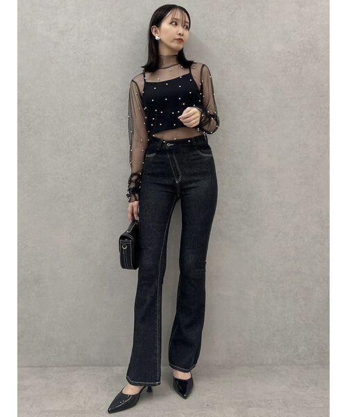 dazzlin（ダズリン）の「ランダムパールチュールシアートップス（Tシャツ/カットソー・レディース・ベージュ/ブラック・FREE）」の8枚目の写真