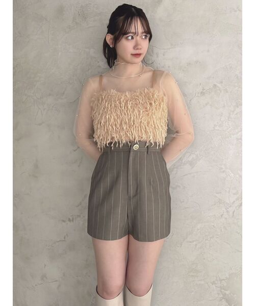 dazzlin（ダズリン）の「ランダムパールチュールシアートップス（Tシャツ/カットソー・レディース・ベージュ/ブラック・FREE）」の13枚目の写真