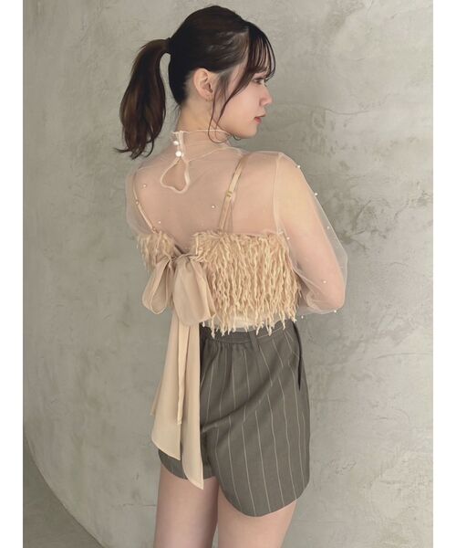 dazzlin（ダズリン）の「ランダムパールチュールシアートップス（Tシャツ/カットソー・レディース・ベージュ/ブラック・FREE）」の15枚目の写真