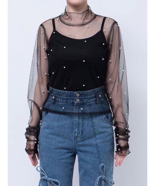 dazzlin（ダズリン）の「ランダムパールチュールシアートップス（Tシャツ/カットソー・レディース・ベージュ/ブラック・FREE）」の16枚目の写真