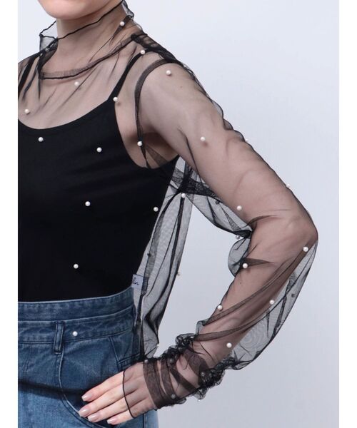 dazzlin（ダズリン）の「ランダムパールチュールシアートップス（Tシャツ/カットソー・レディース・ベージュ/ブラック・FREE）」の20枚目の写真