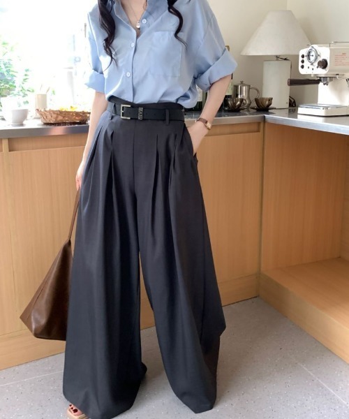 ABITOKYO(アビトーキョー)の「ダブルタックハイウエストワイドパンツ(スラックス・レディース・チャコールグレー/ブラック/ベージュ・S/M/L)」の13枚目の写真