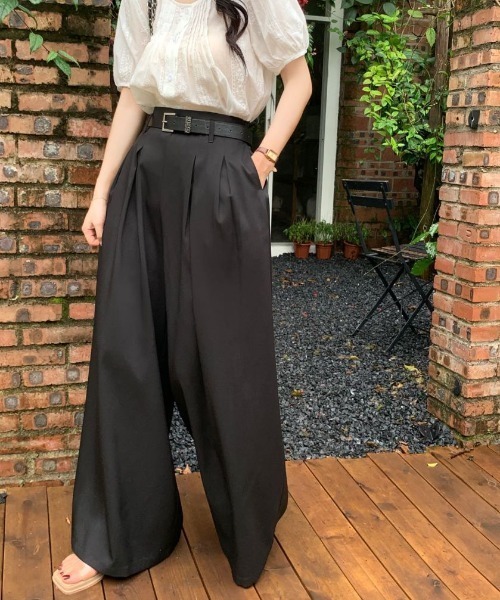 ABITOKYO(アビトーキョー)の「ダブルタックハイウエストワイドパンツ(スラックス・レディース・チャコールグレー/ブラック/ベージュ・S/M/L)」の21枚目の写真