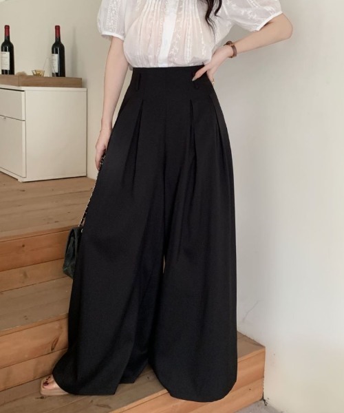 ABITOKYO(アビトーキョー)の「ダブルタックハイウエストワイドパンツ(スラックス・レディース・チャコールグレー/ブラック/ベージュ・S/M/L)」の19枚目の写真