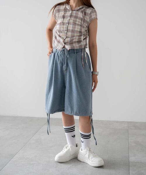 dispark（ディスパーク）の「DISPARK/シャーリングリネンフードチェックシャツ（シャツ/ブラウス・レディース・アイボリー・FREE）」の2枚目の写真